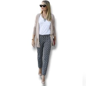 LAVA Women's Navy Geometric/Floral Print Slim Dressing Pants